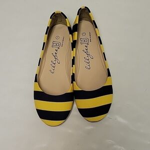 Lillybee U navy/yellow stripe collegiate flats, fabric sz 7
